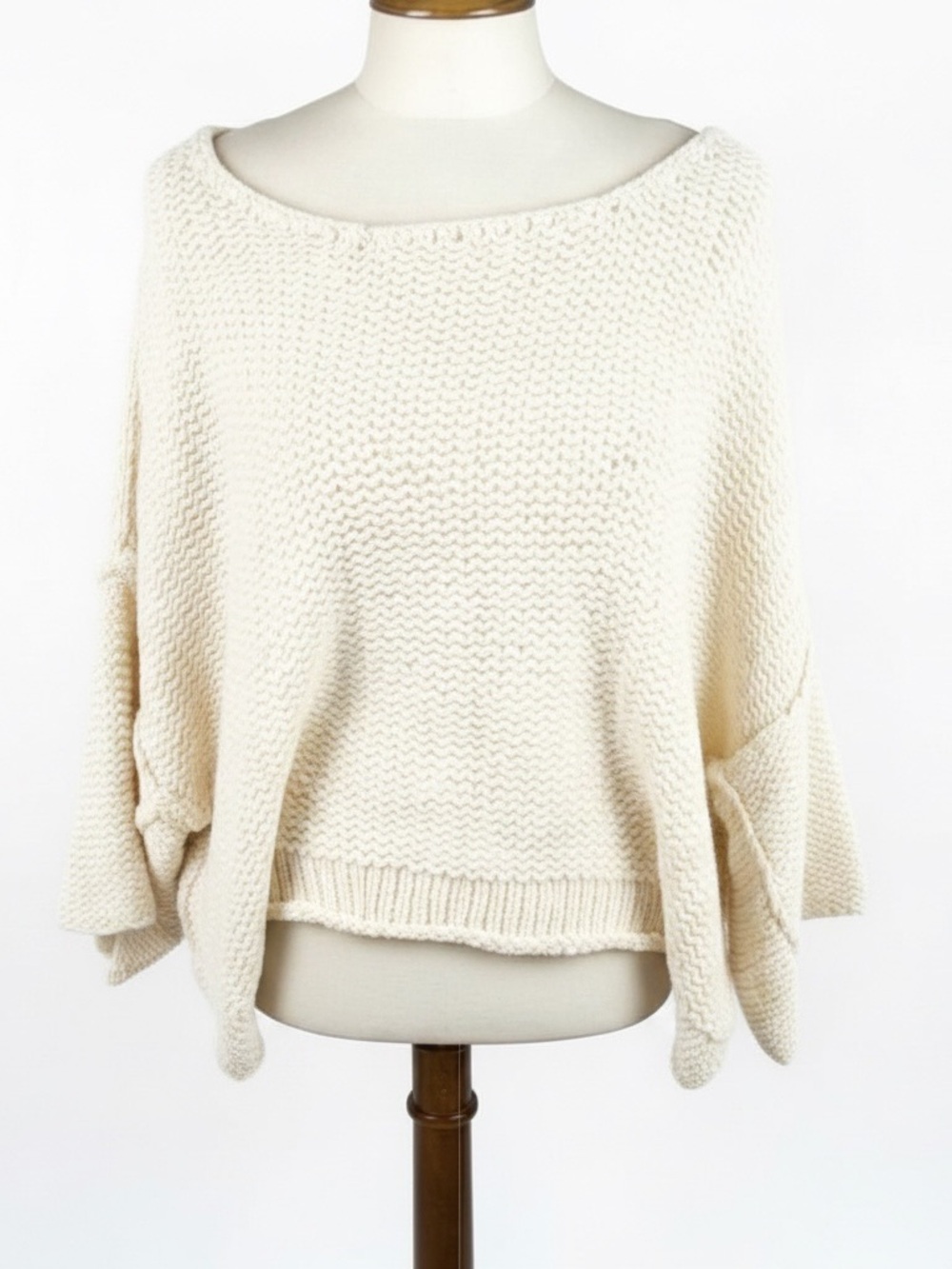 Free People Off-Shoulder Chunky Cream Knit Sweater